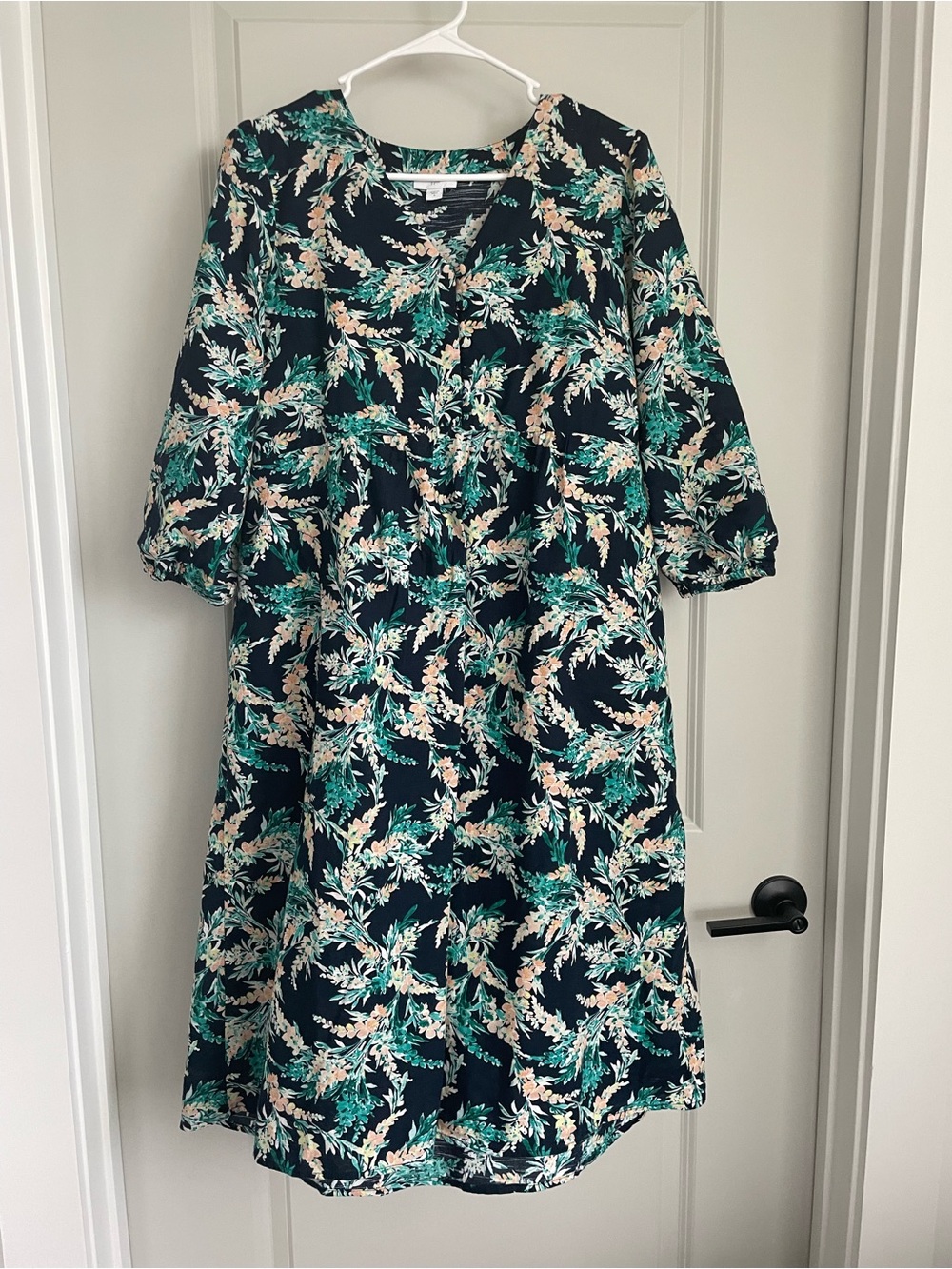 J.Jill Navy Floral 100% Cotton Midi Dress | Oversized Small